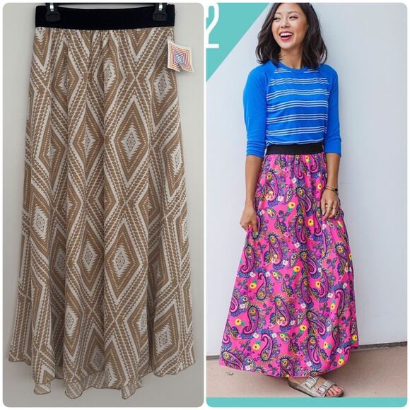 Lularoe Lucy Aztec Print Skirt in White and Tan - Picture 1 of 6
